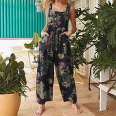 Mirela | Luftige Latzhose mit Blumenmuster in Schwarz