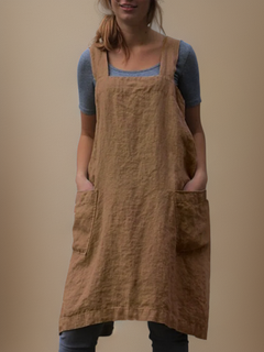 Dinah - Baumwoll Schürzenkleid mit Taschen in Khaki