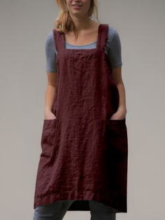 Dinah - Baumwoll Schürzenkleid mit Taschen in Rotwein