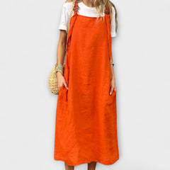 Mirta Denim Overalls in Orange