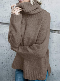 Damen Winter Rollkragen Longpullover in Braun