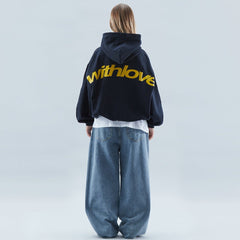 Petra | Damen Oversized Text Kapuzenpullover in Blau