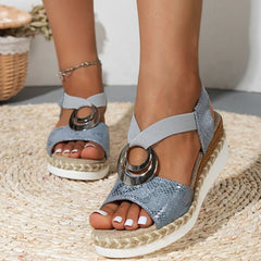Calista - Keilsandalen - Trendiger Schlangendruck in Blau