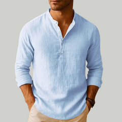 Sven | Herren Sommer Leinen Henleyshirt in Himmelblau