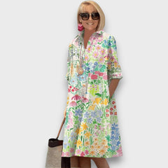 Liora – Hemdblusenkleid mit Blumendruck in Mehrfarbig