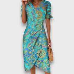 Heliane – Blumiges Midikleid in Himmelblau