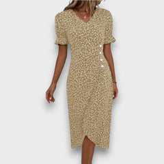 Heliane – Blumiges Midikleid in Khaki