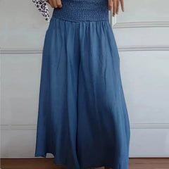 Lilie | Damenjeans mit weitem Bein und hoher Taille und Taschen in Blau