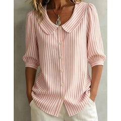 Greta | Damen Gestreifte Bluse mit Knopfleiste in Rosa