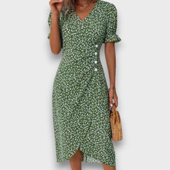 Heliane – Blumiges Midikleid in Grün