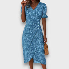 Heliane – Blumiges Midikleid in Blau