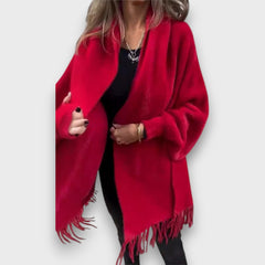 Meliora – Elegante Strickjacke mit Fransen in Rot