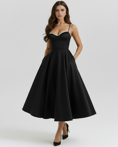 Ingrid | Damen Elegantes A-Linien Midi Kleid in Schwarz