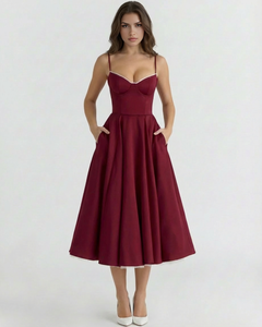 Ingrid | Damen Elegantes A-Linien Midi Kleid in Rot