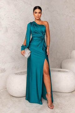 Ingrid | Damen Elegantes One-Shoulder Hochzeitsgast Kleid in Türkis