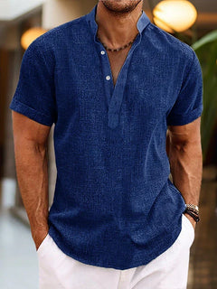 Pablo | Herren Henley Hemd mit Stehkragen in Blau