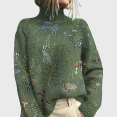 Jacqueline | Rollkragenpullover mit Waldprint in Grün