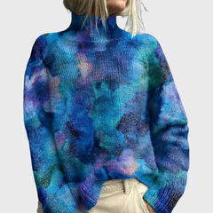 Jacqueline | Rollkragenpullover mit Waldprint in Blau