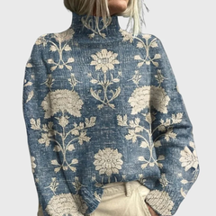 Jacqueline | Rollkragenpullover mit Waldprint in Hellblau