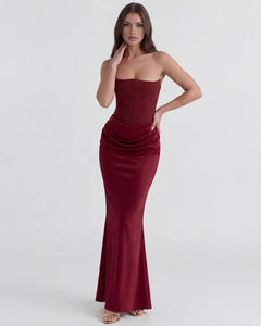 Jana | Damen Figurbetontes Satin Korsett Abendkleid in Bordeaux