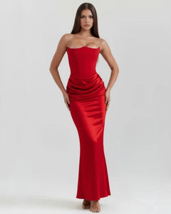 Jana | Damen Figurbetontes Satin Korsett Abendkleid in Rot