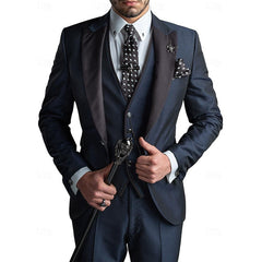 Antonio | 3-teiliges Leinenset für Herren – Blazer, Weste & Hose in Marineblau