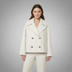 Johanna | Damen Eleganter Knöpfen Kurzer Mantel in Beige