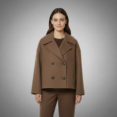 Johanna | Damen Eleganter Knöpfen Kurzer Mantel in Braun
