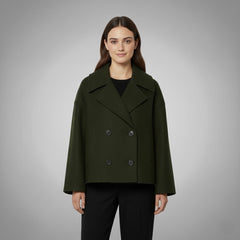 Johanna | Damen Eleganter Knöpfen Kurzer Mantel in Grün