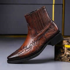 Jonas | Herren Handgefertigte Italienische Lederstiefel in Cognacbraun