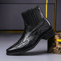 Jonas | Herren Handgefertigte Italienische Lederstiefel in Obsidianschwarz
