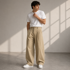 Jonathan | Herren Moderne Wide Leg Freizeithose in Khaki