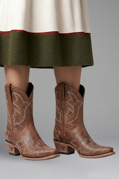 Eva | Damen Bestickte Blockabsatz Western-Stiefel in Braun