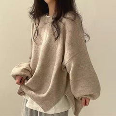 Wera | Damen Oversized Langärmliger Pullover in Khaki