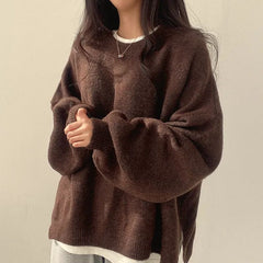Wera | Damen Oversized Langärmliger Pullover in Braun