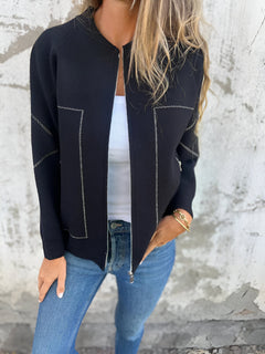 SYLVIE™ | Jacke mit Taschen und Reißverschluss in Schwarz
