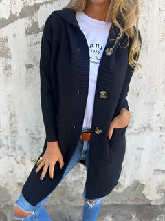 PRISCILLA™ | Frühling/Herbst Kapuzen-Strickjacke in Schwarz