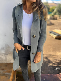 PRISCILLA™ | Frühling/Herbst Kapuzen-Strickjacke in Dunkelgrau