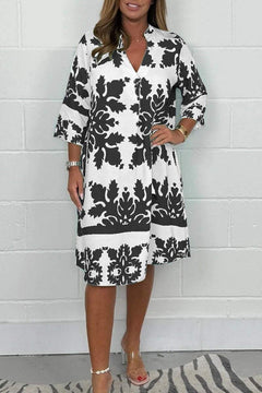 Niva | Glänzendes Frühlings-Midikleid in Schwarz und weiß