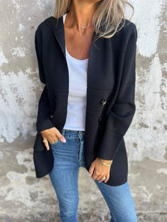 SEREN™ | Kapuzen-Button-Up-Cardiganjacke in Schwarz