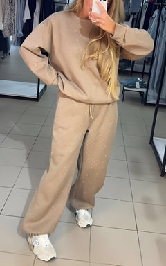 Simara – Zweiteiliges Glitzerndes Trainingsanzug Set in Apricot