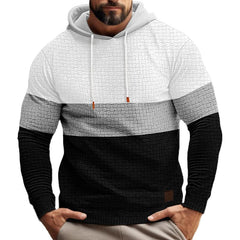 Men's Color Block Waffle Long Sleeve Hooded Sweatshirt in White