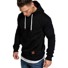 Men's Casual Solid Color Long Sleeve Hooded Sweatshirt in Black