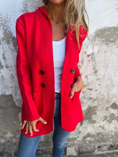 SEREN™ | Kapuzen-Button-Up-Cardiganjacke in Rot