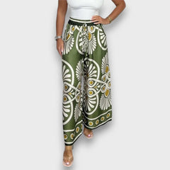 Rania – Fließende Hose mit Print in Grün