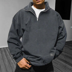 Men's Loose Fleece Stand Collar Solid Color Sweatshirt in Gray