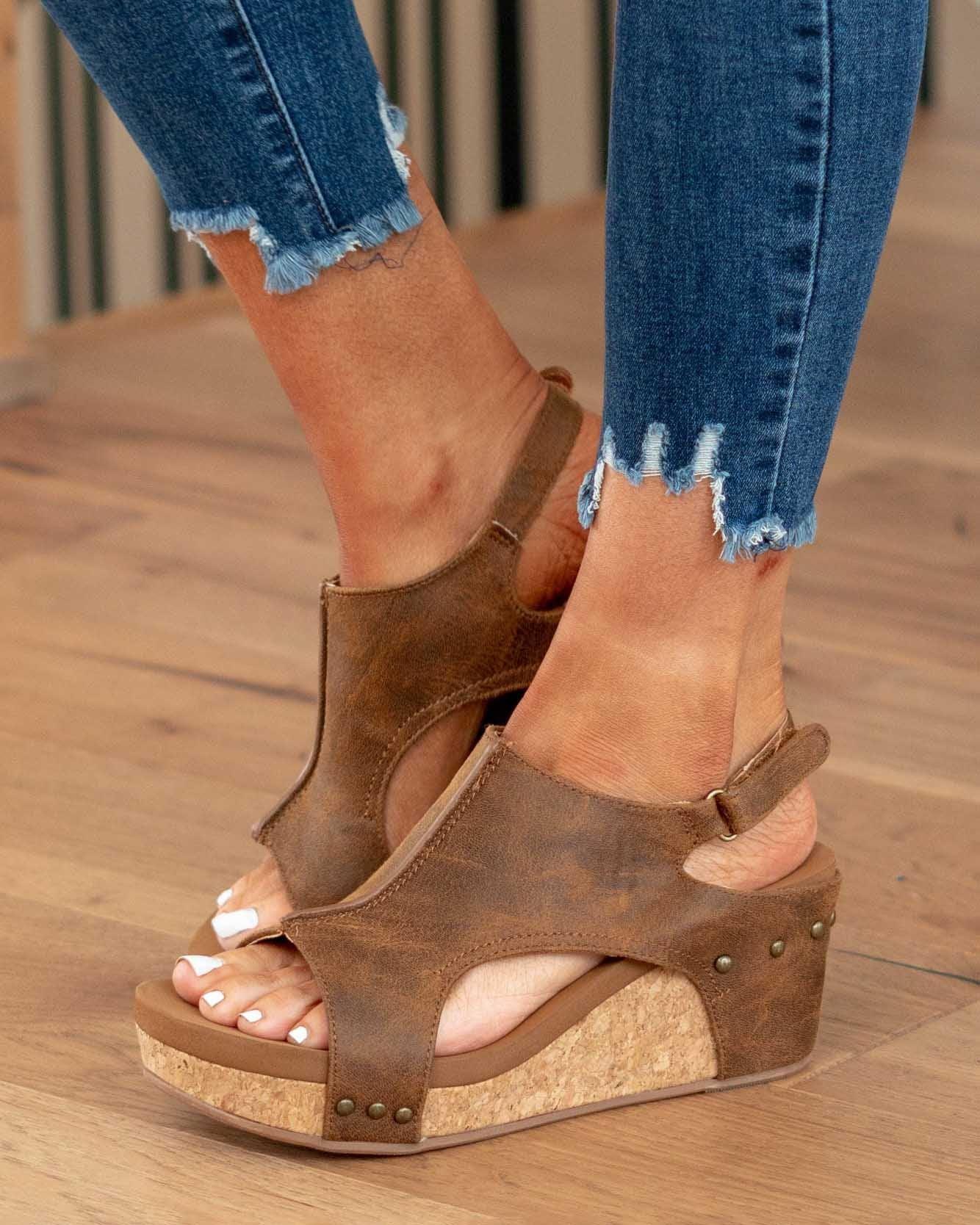 Keilabsatz Ledersandale für Damen