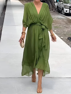 Claire | Midi-Kleid mit Taillengürtel in Grün