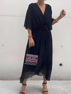 Claire | Midi-Kleid mit Taillengürtel in Schwarz