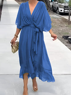 Claire | Midi-Kleid mit Taillengürtel in Blau